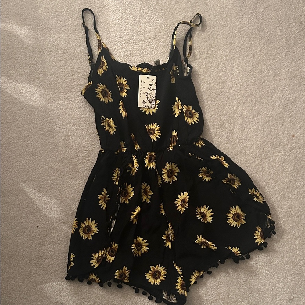 Sunflower Print Black Romper